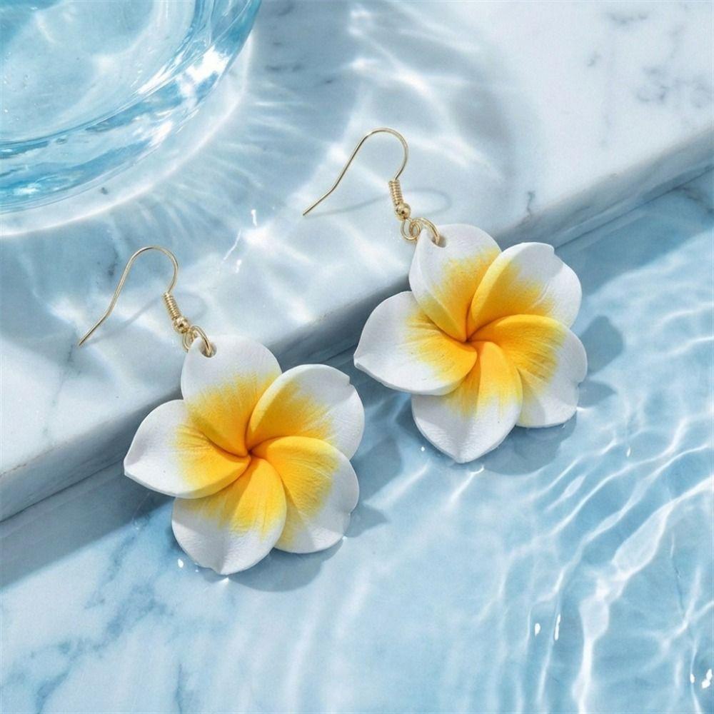 Big Flower Design Flower Drop Earrings Colorful Resin White Green Pink Resin Flowers Earrings Handmade Craft Soft Clay