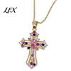 Retro Religious Pendant Necklace Catholic Christian Necklace, Colorful Rhinestone Statement for Women Daily Wear, Jewelry Gift Elegant