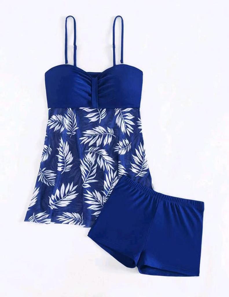 2025 European & American High Waist Mesh Boyleg Tankini Swimsuit for Women