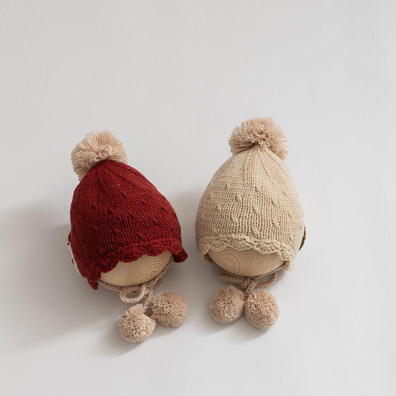 Korean Handmade Little Snowman Winter Baby Hat: Thick, Warm, Windproof Knit with Ear Protection for Children