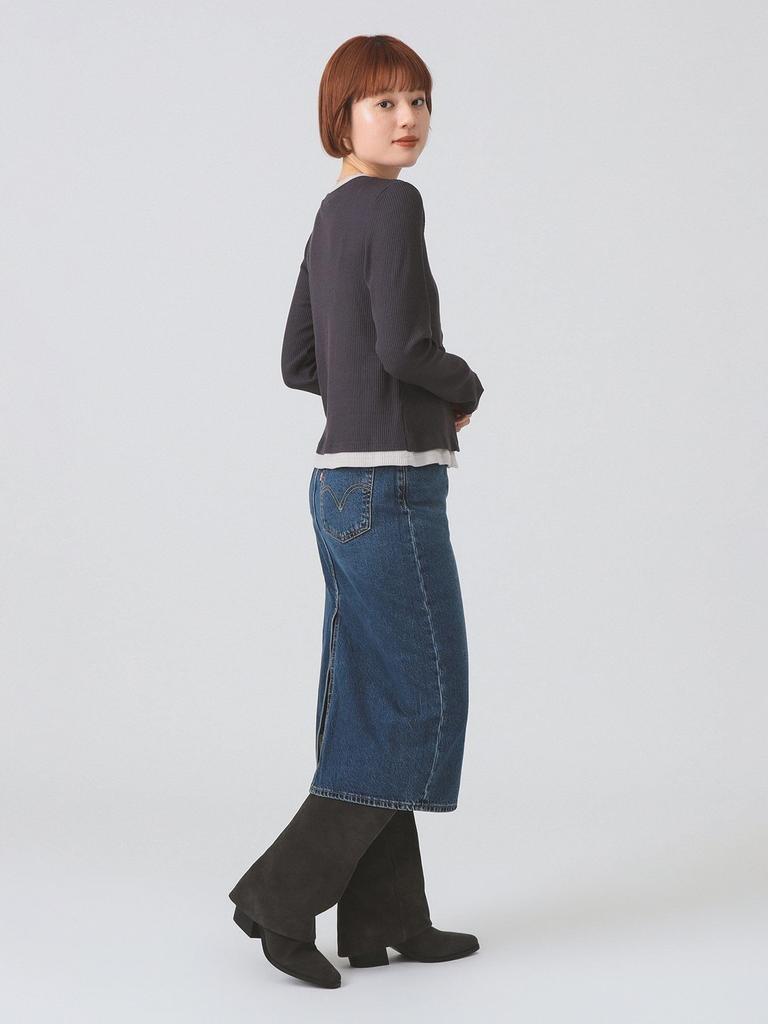 Ray Beams Women's L/S TEE RIB Layered Cardigan, Gray Free