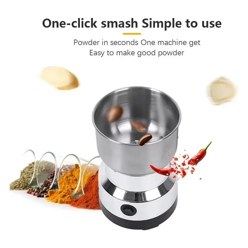 Multipurpose Electric Coffee Bean Grinder, Stainless Steel Milling Machine for Seeds, Spices, Nuts, Portable Ultrafine Grinder