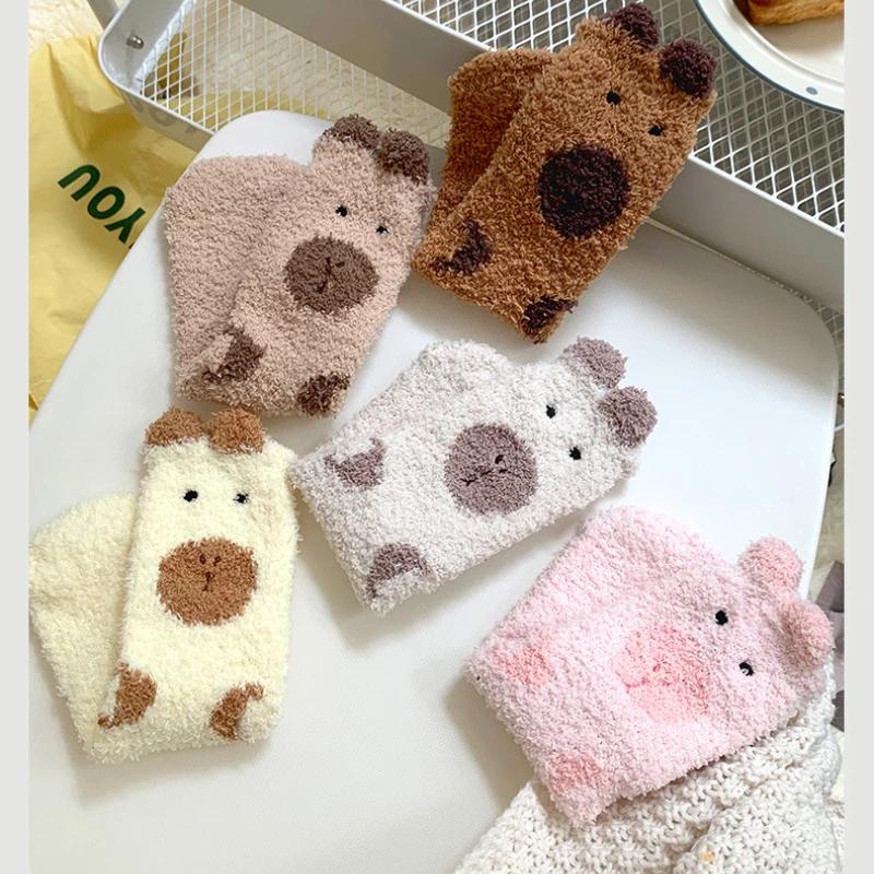 Capybara Coral Velvet Women's Winter Thickened Plush Warm Comfortable Sleeping Sock Cute Lovely Floor Socks Nice Plus Stockings
