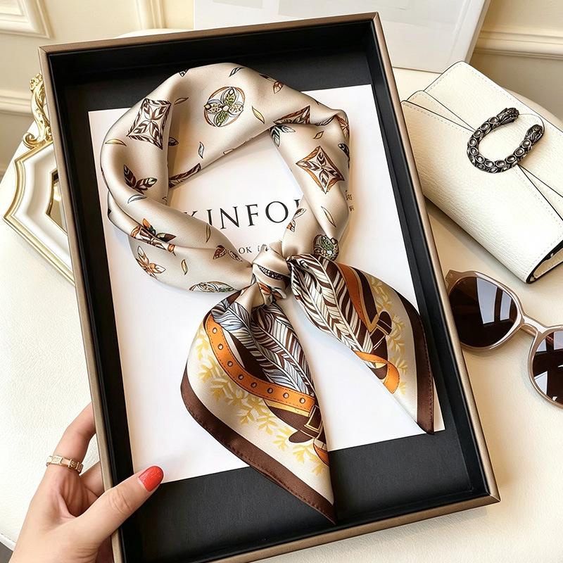 Simulated Silk Silk Scarf Square Scarf Women's Korean Edition Fashion Letter Printed Small Square Scarf Workplace Decoration Scarf