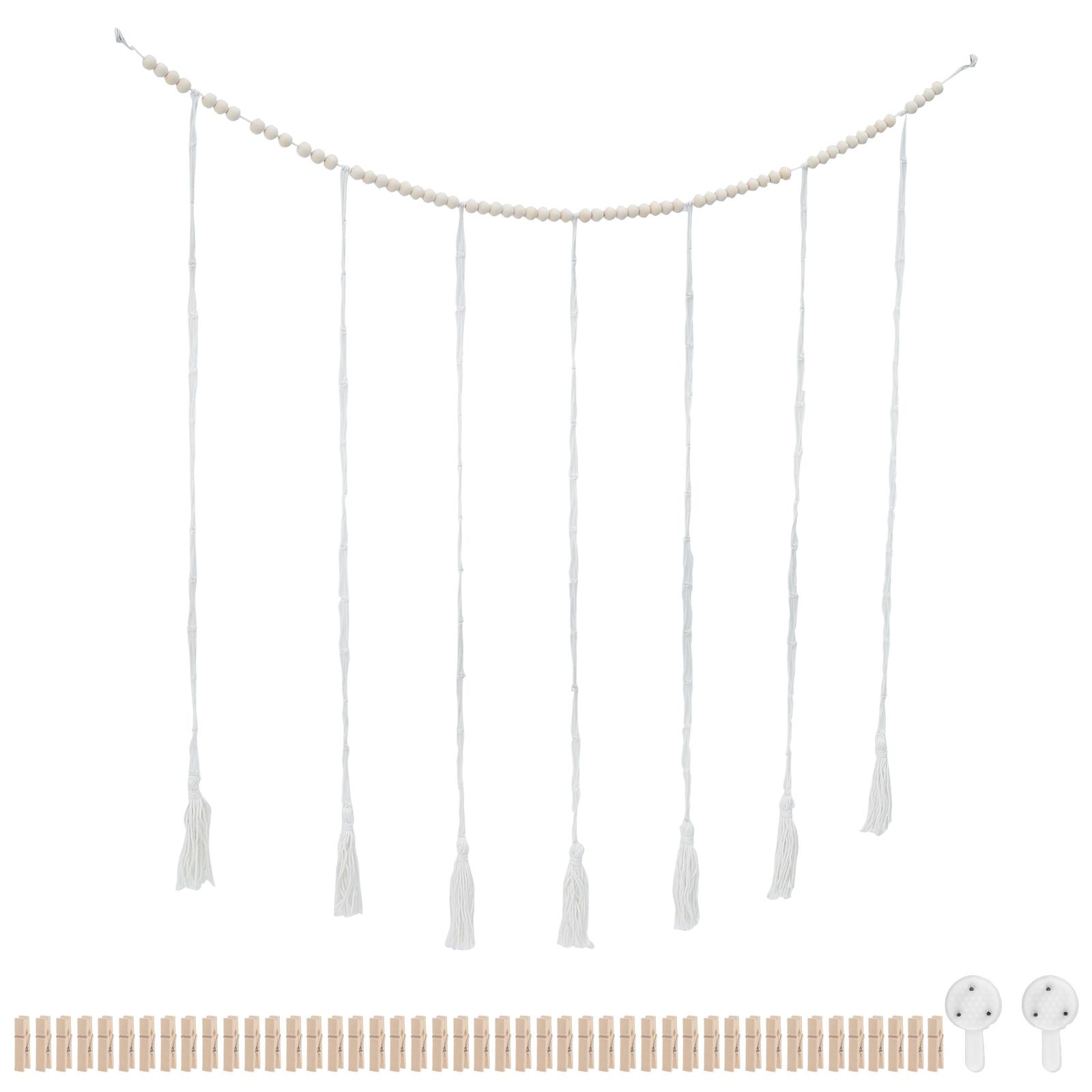 

Настенный фотодисплей с 45 зажимами, декоративная фоторамка для коллажа, самодельная фотонить с гирляндой из деревянных бусин для спальни