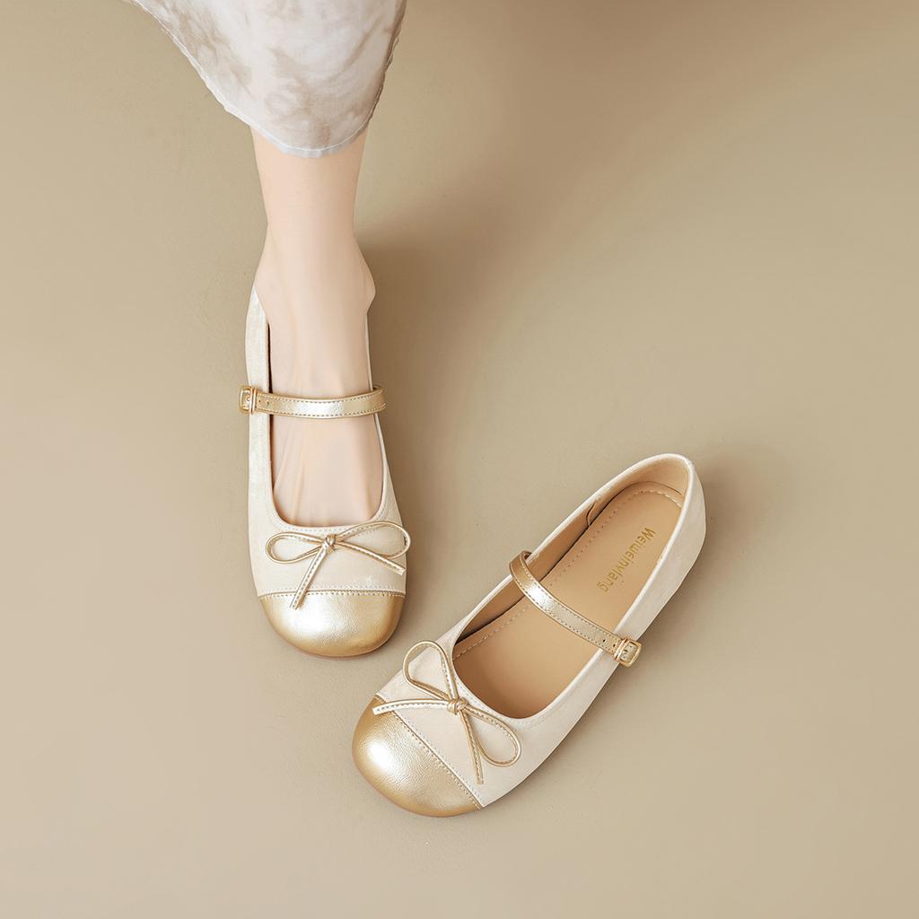 Single shoes women's flat bottom shallow mouth summer bow with Mary Jane women's shoes