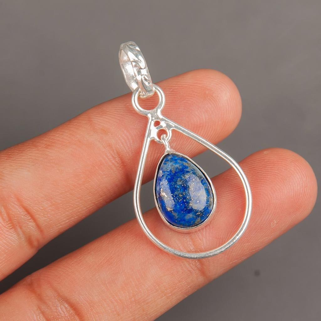 Naturlig Lapis Lazuli Edelstein 925 Sterlingsølv Smykker Håndlaget Anheng 1.60" PP-3-30