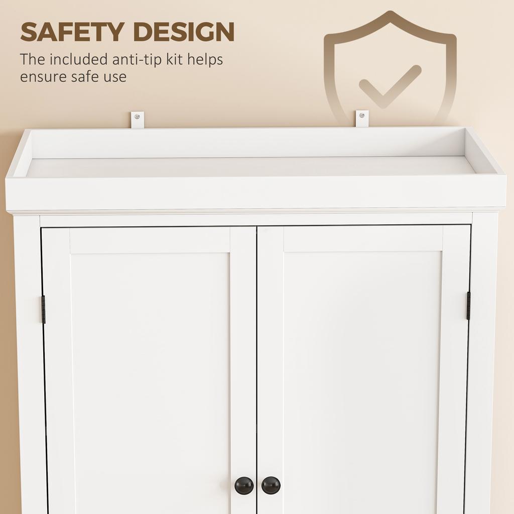 Tall Kitchen Cupboard, 183 Cm Freestanding Storage Cabinet with Drawer, 4 Doors and Adjustable Shelves, White