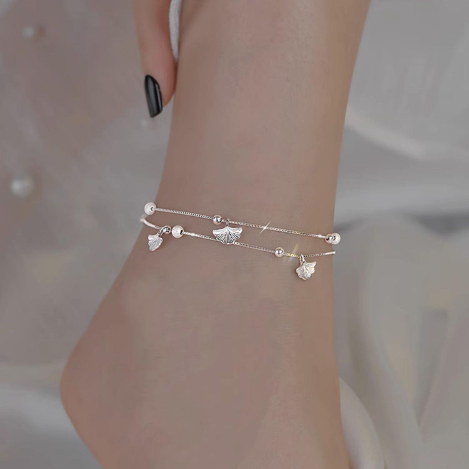 

Double Layer Ginkgo Leaf Anklet For Women Vintage Minimalist High-End Small Trendy Fashion Versatile Foot Jewelry