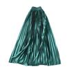 Maxi Skirt High Waist Glossy Long Skirt Solid Color Pleated Design Large Hem Dance Skirt Work Leisure Daily Wear