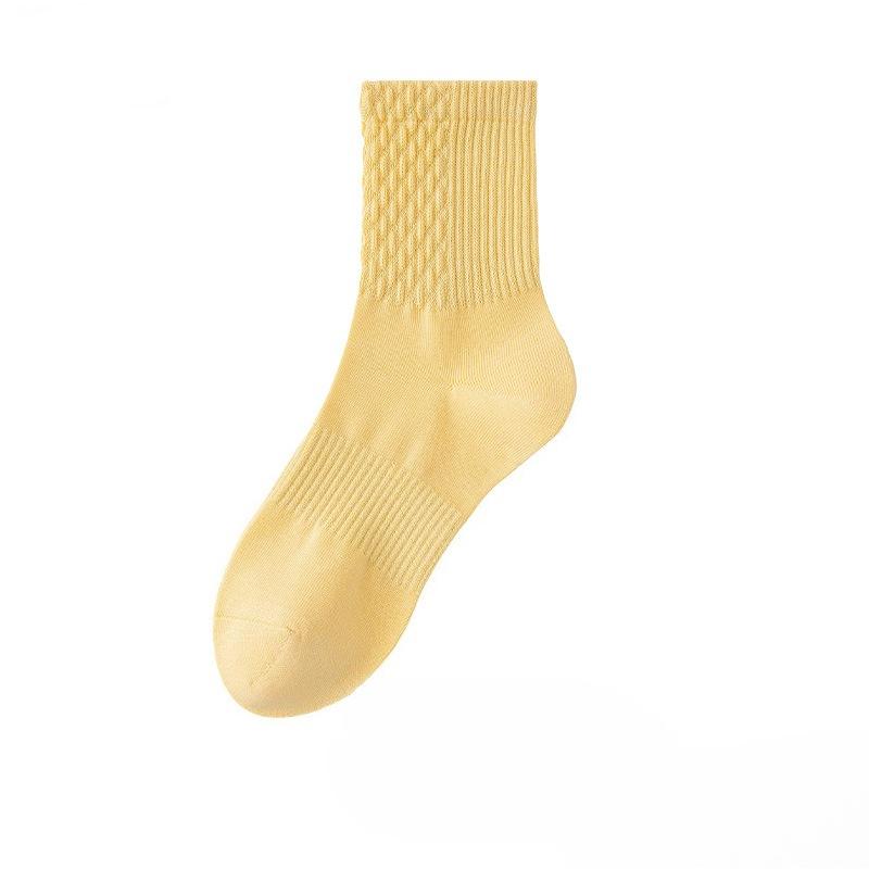 Female Autumn and Winter Pure Color Draw Waist Boneless Exercise Breathable Sweat Absorbing Tube Cotton Socks