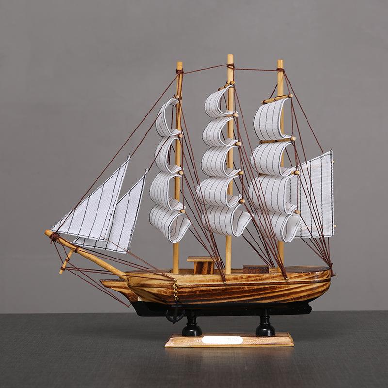 Wooden Pirate Ship Model: Small Boat Ornament for Office or Room Decoration