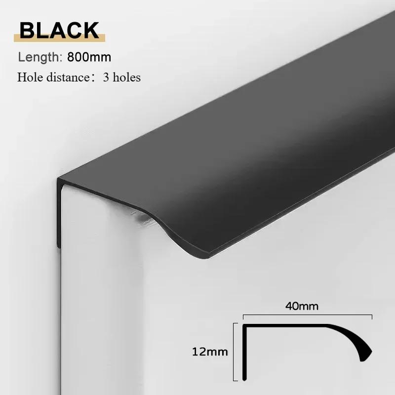 Gold Black Hidden Handles Long Kitchen Cabinet Pulls Drawer Knobs Aluminum Alloy Furniture Handles Cupboard Pulls Wardrobe Pulls