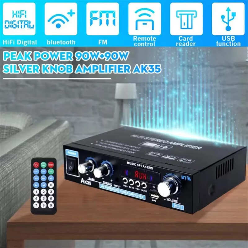 2025 New HiFi Digital AK35 Bluetooth Amplifiers MP3 Channel 2.0 Sound AMP Support 110V-240V for Home Car FM USB Remote Control