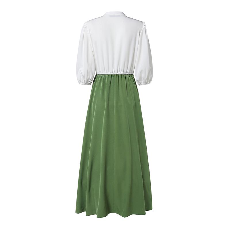 ZANZEA Women Elegant V-Neck Lantern Short Sleeve Waisted A-Line Dresses