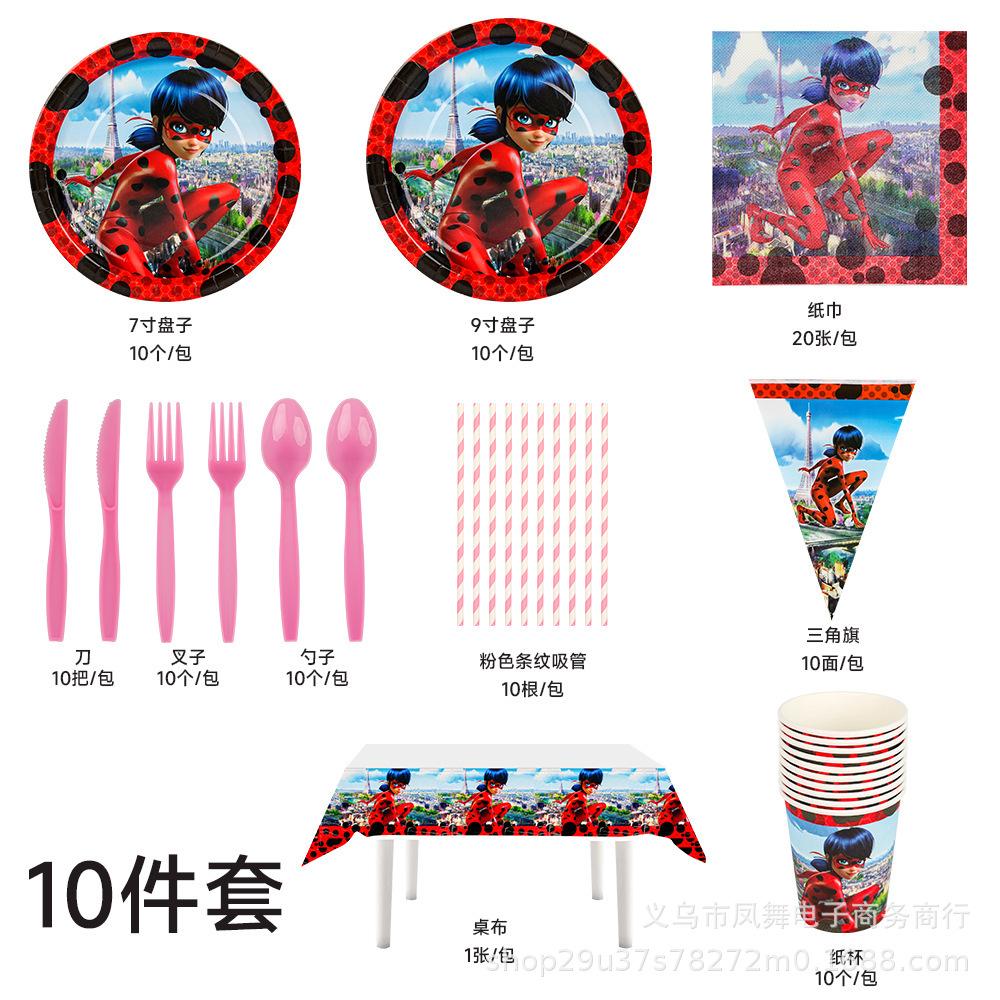 Ladybug Girl Theme Tableware Birthday Party Supplies Disposable Paper Plates Paper Cups Paper Towels Source Factory