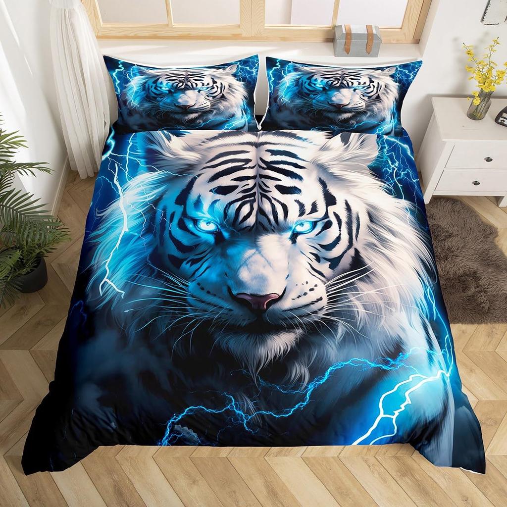 Tiger Duvet Cover Set For Teens Queen King Size Lightweight Quilt Covers Wildlife Pattern Bedding Set Bedroom Decor No Comforter