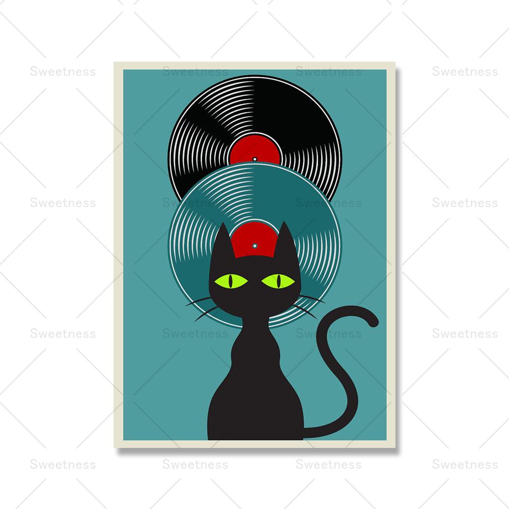 Lustige Katzen Mid Century Poster und Drucke Leinwand Malerei Schwarze Katze Wandbilder für Wohnzimmer Katzenliebhaber Geschenk Home Decoration Kein Rahmen