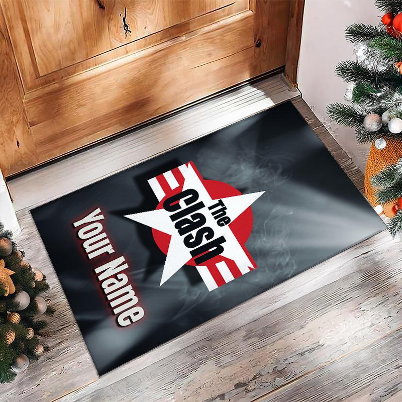 The Clash Crystal Velvet Rug, Custom Name Text Personalized Non‑Slip Floor Mat for Home Decor Gift