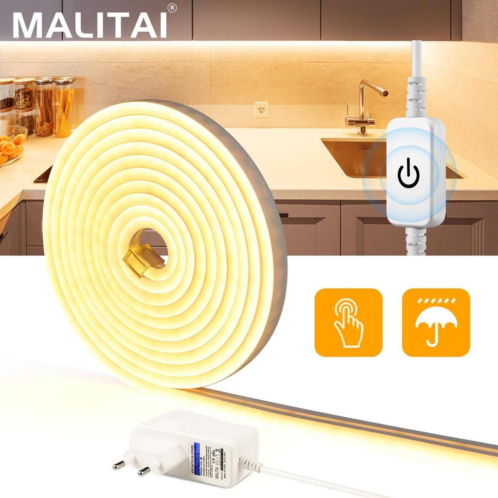 Stufenloses Dimmen von Neonlicht-LED-Streifen, 1 m, 2 m, 3 m, 4 m, 5 m, LED-Streifen, Touch-Schalter, Steuerung, LED-Hintergrundbeleuchtung, Schrank, Küche, Lampe, 220 V bis 12 V, EU-Stecker