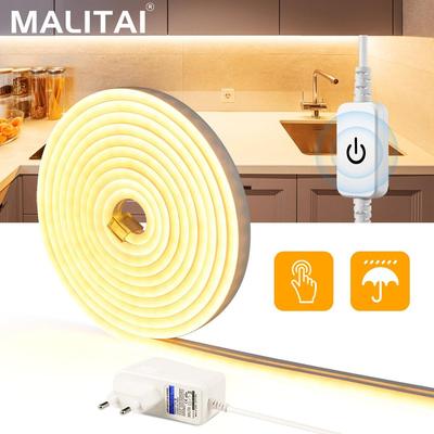 Stepless Dimming Neon Light Led Strip 1M 2M 3M 4M 5M Led Strip Light Touch Switch Control Led Backlight Cabinet Kitchen Lamp 220v To 12v EU Plug