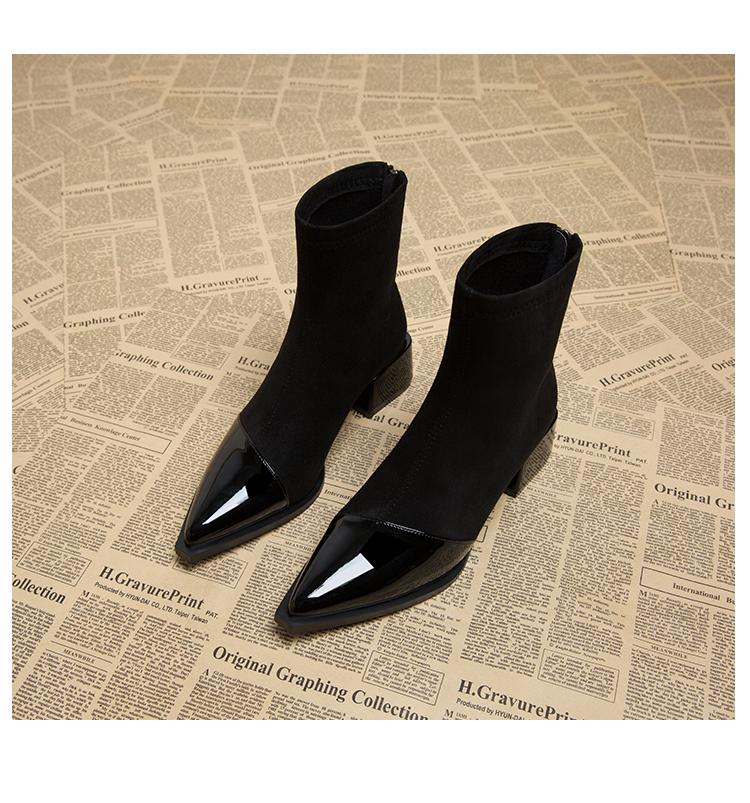 Pointed 2024 New Internet Celebrity Short Boots Spring and Autumn Boots Women's French Ankle Boots Small Thin Boots Temperament Black