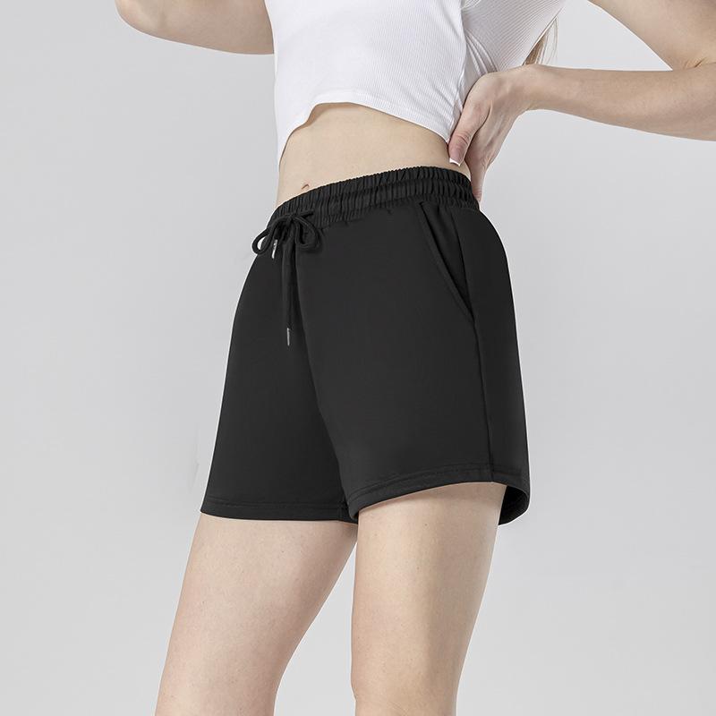 

Women s Spring & Summer Pure Black Casual Sports Shorts, Quick - Dry Mid - Waist Drawstring Shorts for Fitness, Quarter Length Yoga Shorts XL