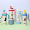 700ml Kids Insulated Stainless Steel Travel Cup With Handle Straw Lid Cute Cartoon Design Office Outdoor School Use