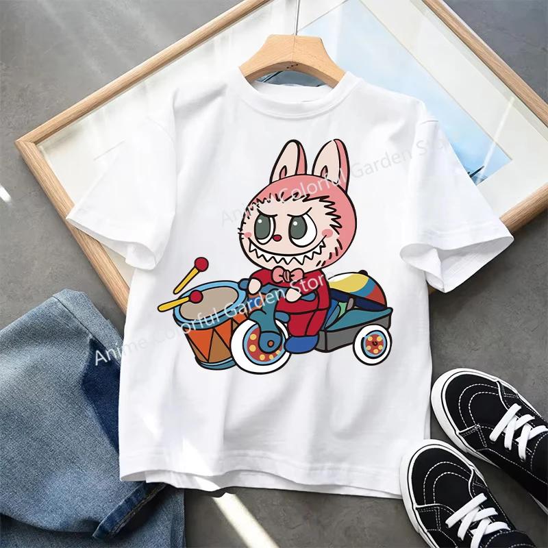 Labubu T-shirts Children Cartoon Cute Short Sleeved Shirt Boys Girls Summer Travel Fashion Clothing White Kids Clothes