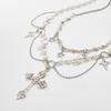 2pc Elegant Crosses Pearls Necklace Versatile Crosses Pendant Pearls Necklace Jewelry for Faithful Fashionistas