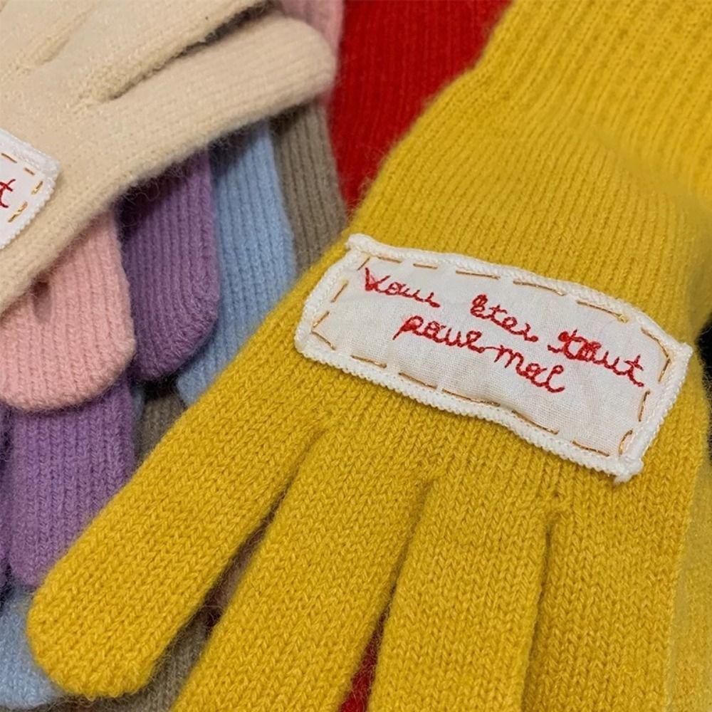 Windproof Wool Knitting Gloves  Full Finger Mittens New Riding Gloves  Girls