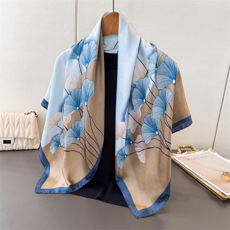 

Romantic Password Ginkgo Satin Imitation Silk Printing Large Square Scarf Silk Scarf Shawl Headscarf Neck Protection Scarf 90*90cm