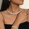 4Pcs Shiny Necklace Bracelet Earring Ring Set Earring Rhinestone Choker Formal Events