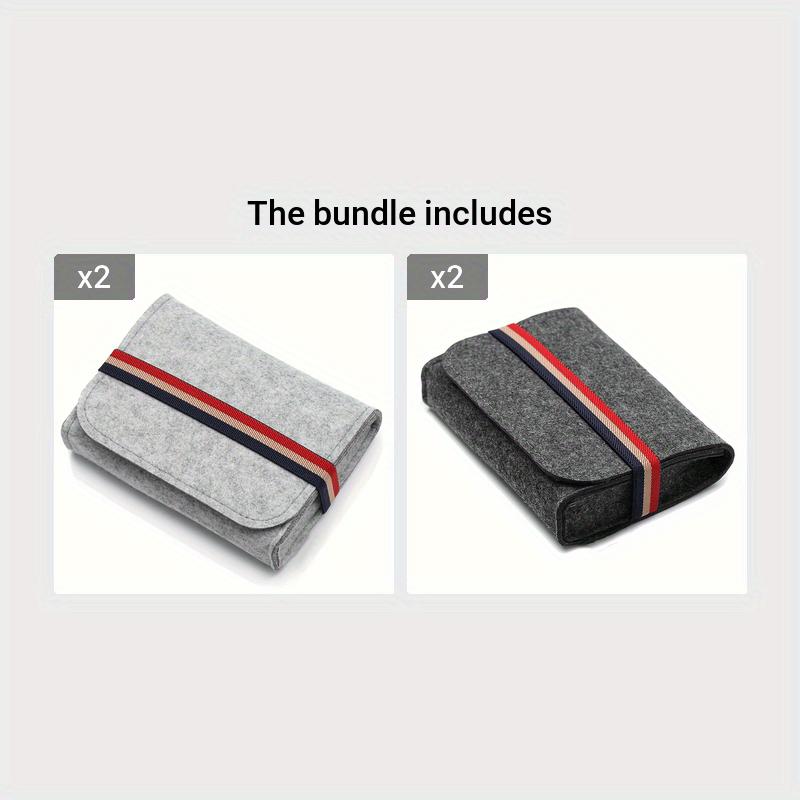 Felt Digital Storage Pouch, 1pc Durable Thickened Electronics Organizer, Shockproof Protective Case for Power Adapter, with Classic Stripe Design