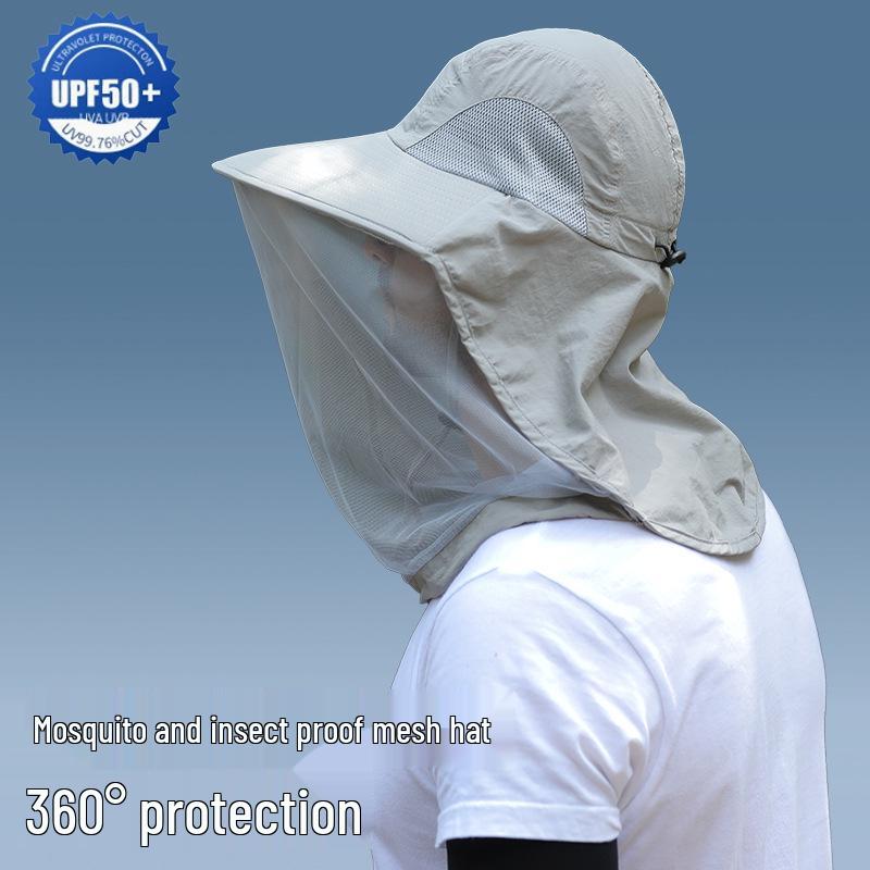 Men's Large Brim UV-Blocking Fishing Hat with Insect-Proof Net