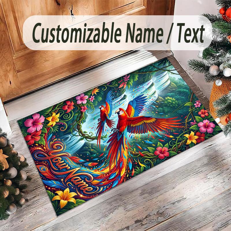 Birds Theme Crystal Velvet Floor Rug Personalized Custom Name Text Warm Carpet Home Decoration