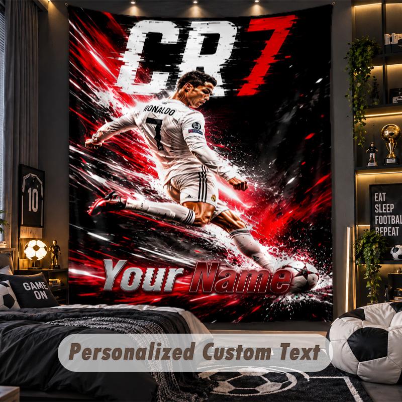 Wandteppich Cristiano Ronaldo Benutzerdefinierter Name Text Personalisierter Wandbehang Teppich Heimwanddekoration