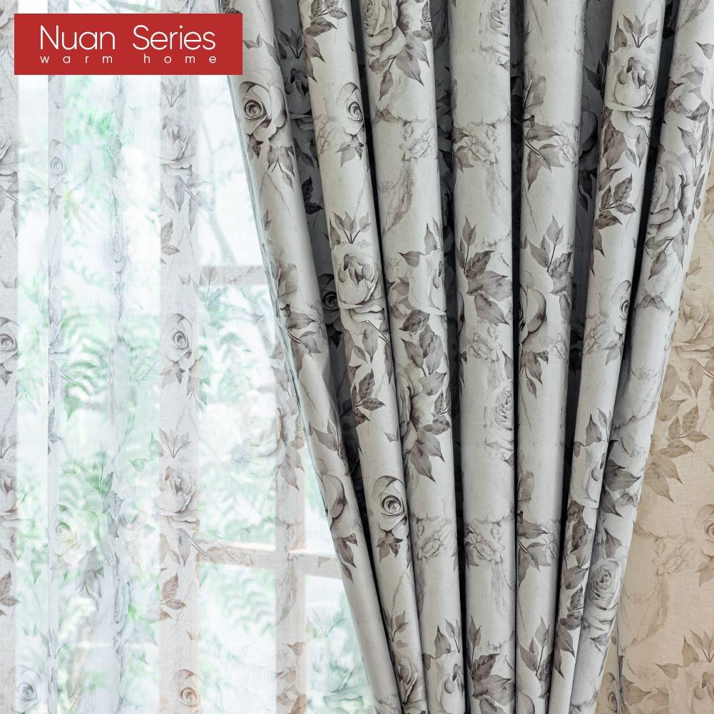 1 Stück Nuan Serie Modischer Französischer Retro-Stil Grau Rosa Bedruckte Vorhänge Vollverdunkelungsvorhänge für Schlafzimmer Wohnzimmer Balkonfenster zur Heimdekoration