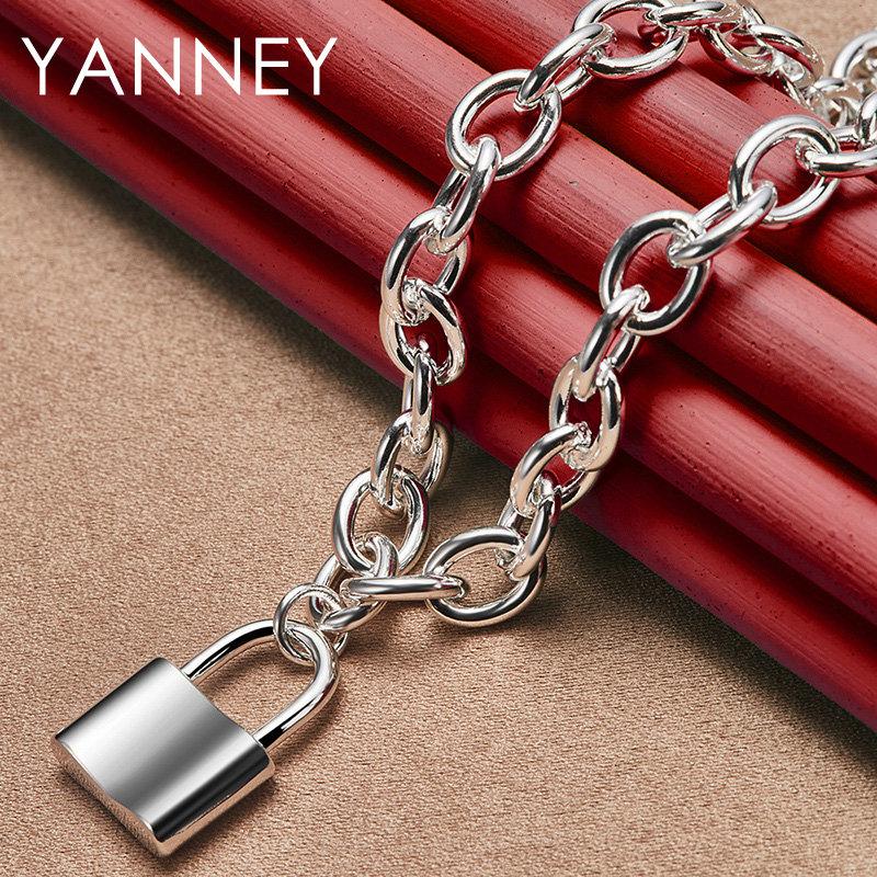 

Fine 925 Sterling Silver 18 Inches Luxury Lock Pendant Necklace For Women Men Charm Fashion Wedding Gift Jewelry 45cm 18inches
