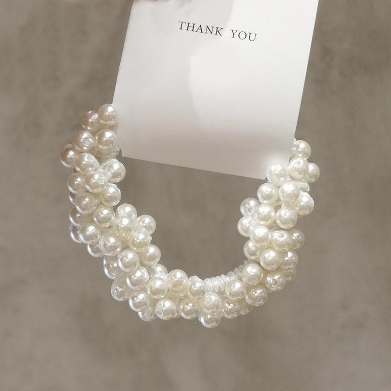 Mori Women'S Small Fresh Hand-Beaded Pearl Headstring Personality Hair Tie Bracelet Dual-Purpose Headwear