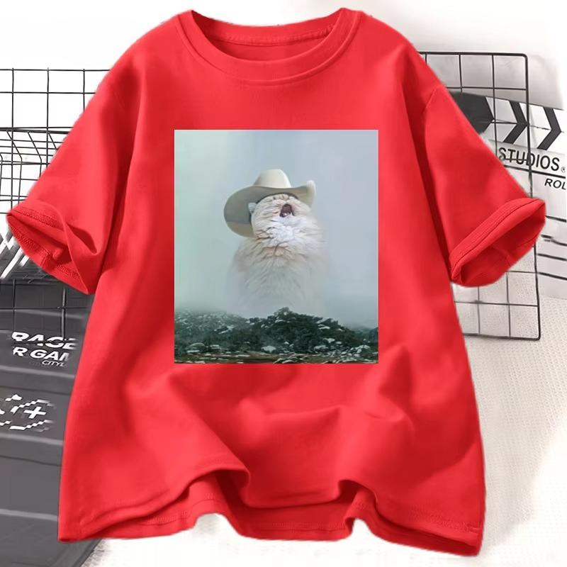 

Cowboy Cat T-shirt Funny Crazy Cat Printed Tshirt Women Men Cotton Short Sleeve T Shirt Autumn Unisex Clothing Graphic Tees S