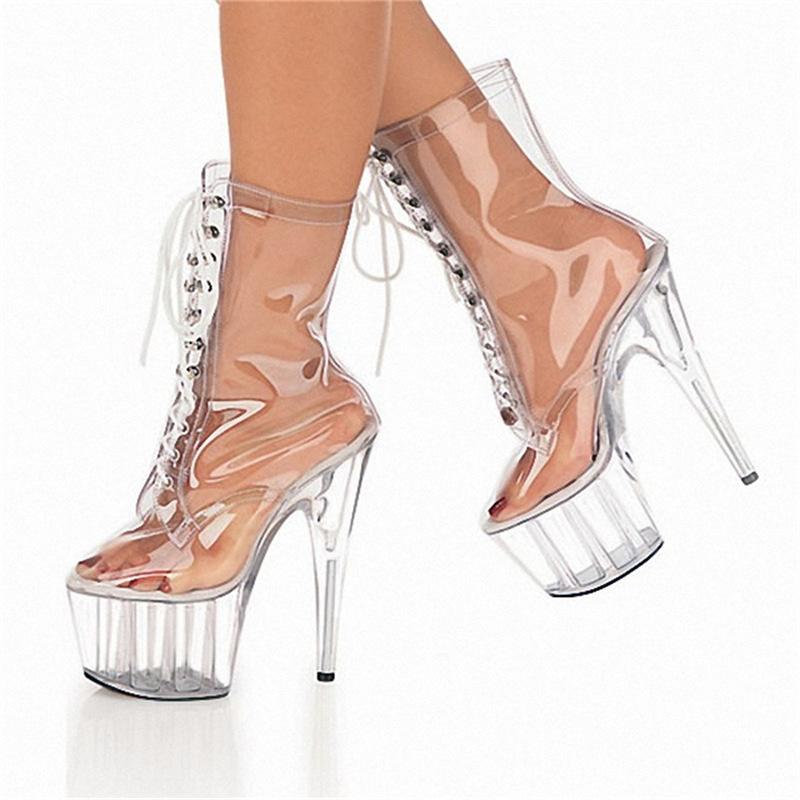 Factory Direct Sales High Heel Boots Night Club Fully Transparent Short Boots 15cm Super High Heel Boots Fun Boots YKC