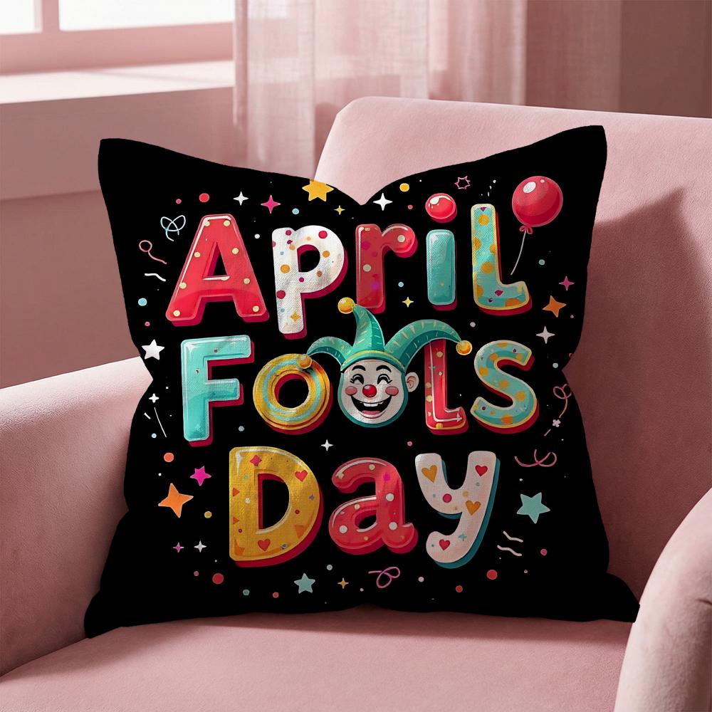 Holiday April Fools Day Cushion Cover MultiScene Pillow Cover for Home Car Reversible Soft Durable for Daily Use