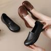 Leder runde Spitze Retro Mutter einzelne Schuhe Damen Herbst Neu Retro Stil Bequem Flacher Absatz Rindersehne Weiche Sohle Alte Herrenschuhe