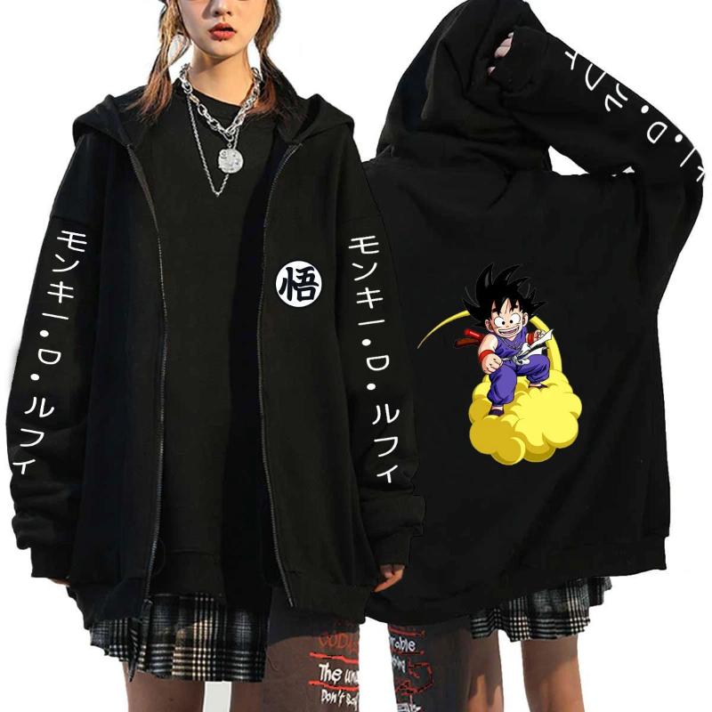 Japanese Anime Seven Dragon Ball Wukong Harajuku Anime Printing Men and Women Zipper Plush Hooded Cardigan Sweater Coat