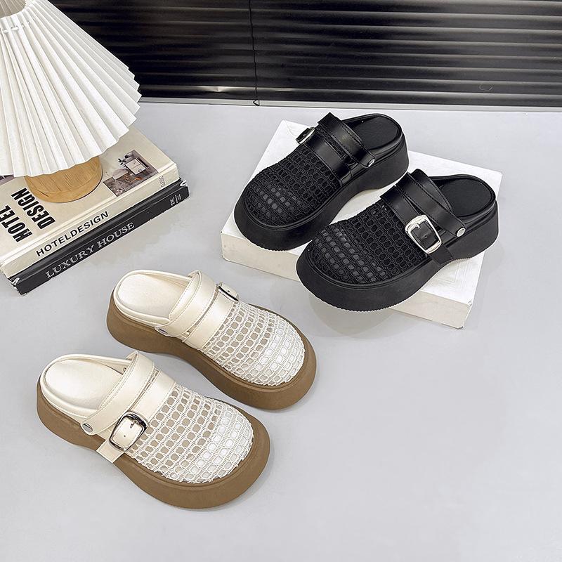 Thick-soled bag head drag hollow woven sandals drag women's shoes summer wear new niche lazy shoes