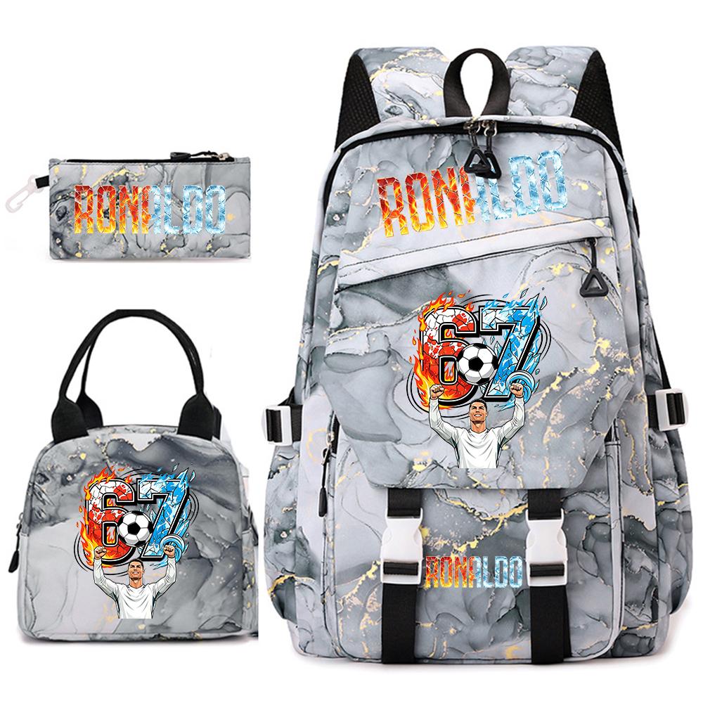 Cr7 Ronaldo 67 Print Student Rugzak Set met Lunchtas Etui Tienermeisjes School Reis Dagrugzak