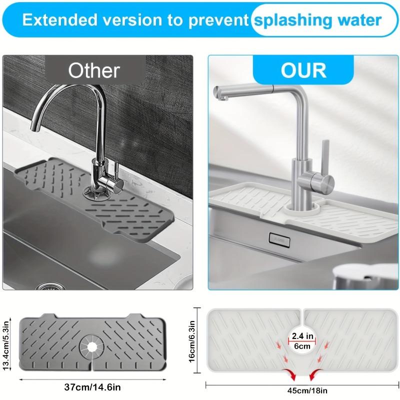 Silicone Faucet Splash Guard – Long Water Catcher Mat for Kitchen Sink&Counter – Drip Tray, Absorbent Pad – Countertop Protector