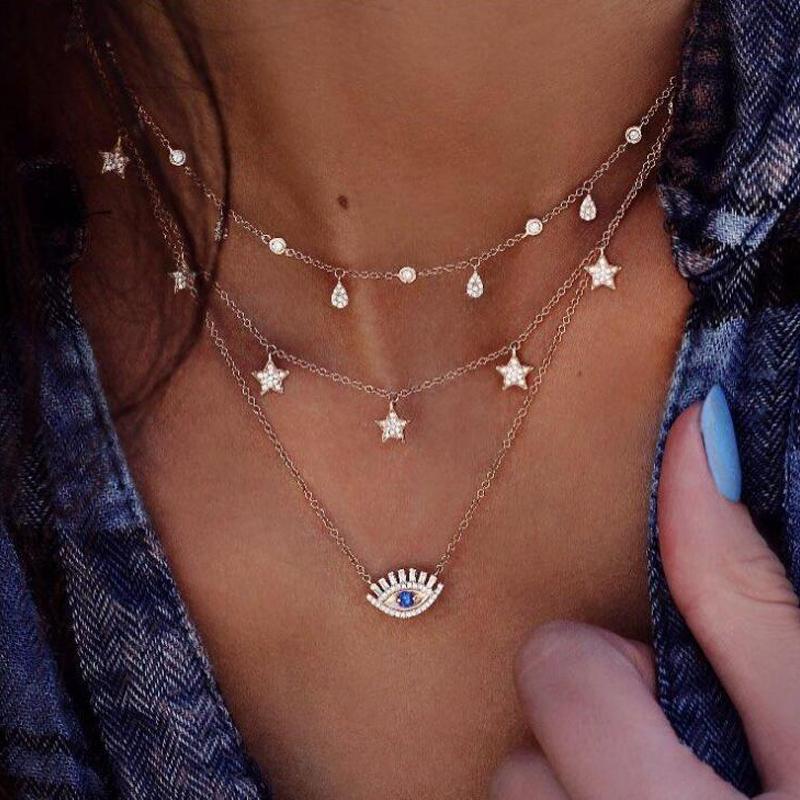 Bohemian Crescent Moon Star Multi Layered Necklaces For Women Choker Vintage Coin Cross Pendant Necklace Statement Jewelry 2024