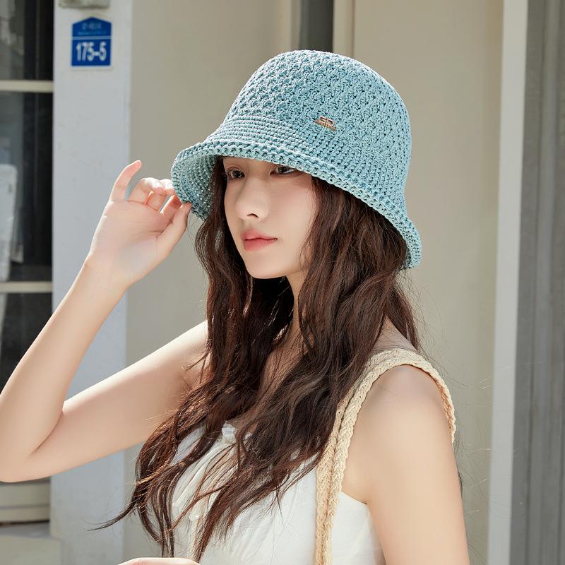 Strickmütze Damen Sommer Sonnenschutz Fischerhut Gehäkelt Atmungsaktiv Fischerhut Outdoor Sonnenhut